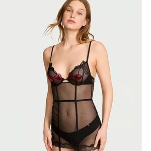 Victoria's Secret Black and Red Sheer Chemise